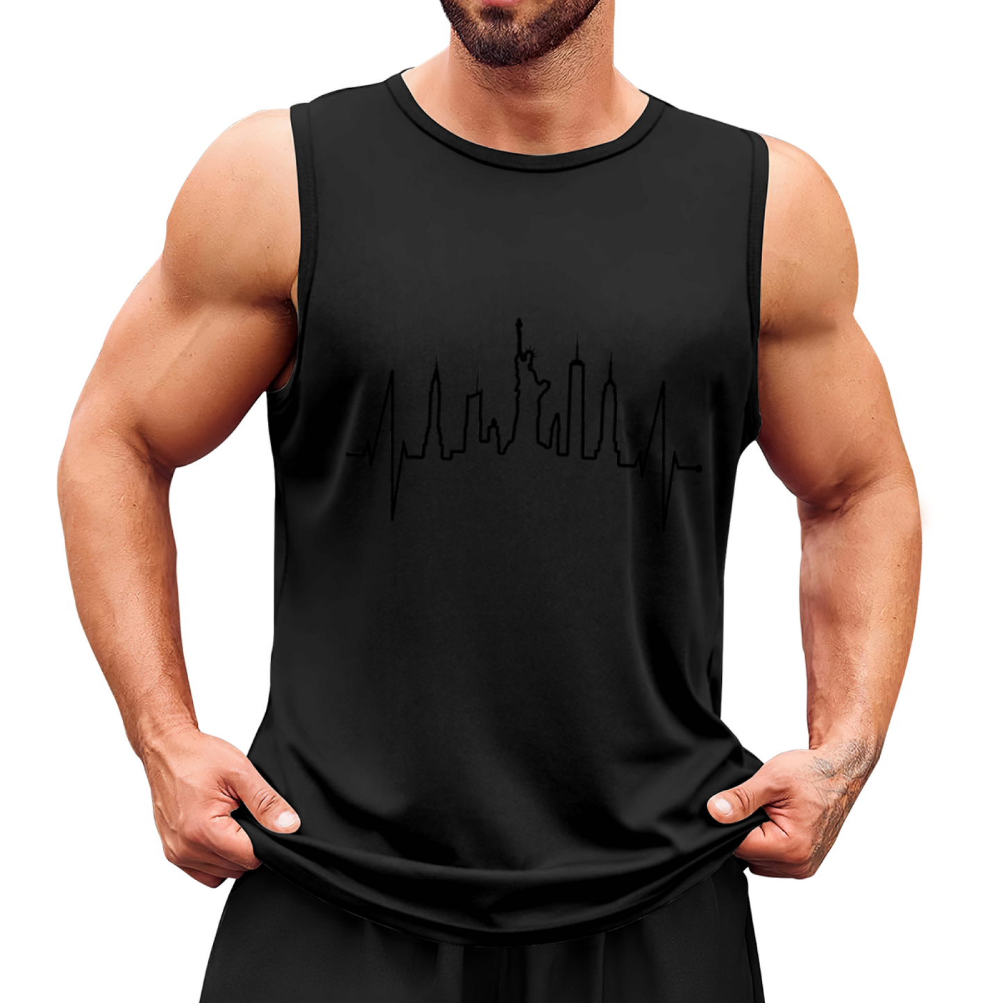 New York City Skyline Heartbeat Graphic Tank Top Unisex Cotton Sleeveless T-Shirt Casual Summer Vest Multiple Colors