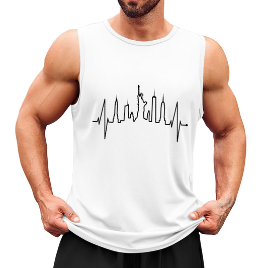 New York City Skyline Heartbeat Graphic Tank Top Unisex Cotton Sleeveless T-Shirt Casual Summer Vest Multiple Colors