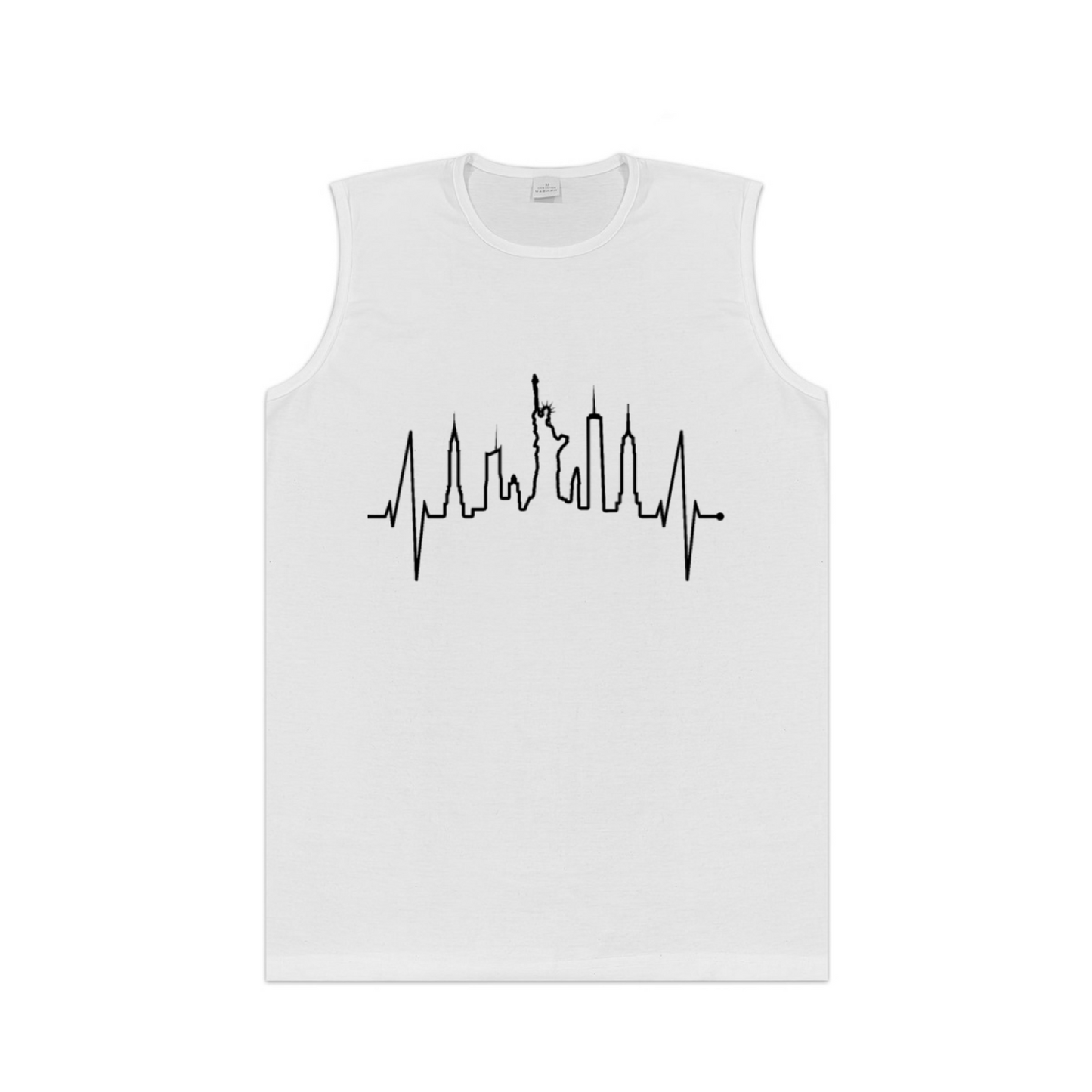 New York City Skyline Heartbeat Graphic Tank Top Unisex Cotton Sleeveless T-Shirt Casual Summer Vest Multiple Colors