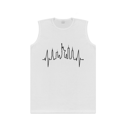 New York City Skyline Heartbeat Graphic Tank Top Unisex Cotton Sleeveless T-Shirt Casual Summer Vest Multiple Colors