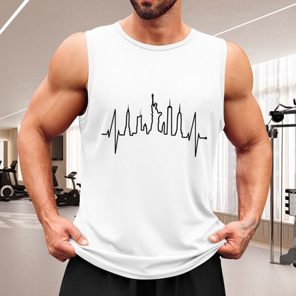 New York City Skyline Heartbeat Graphic Tank Top Unisex Cotton Sleeveless T-Shirt Casual Summer Vest Multiple Colors