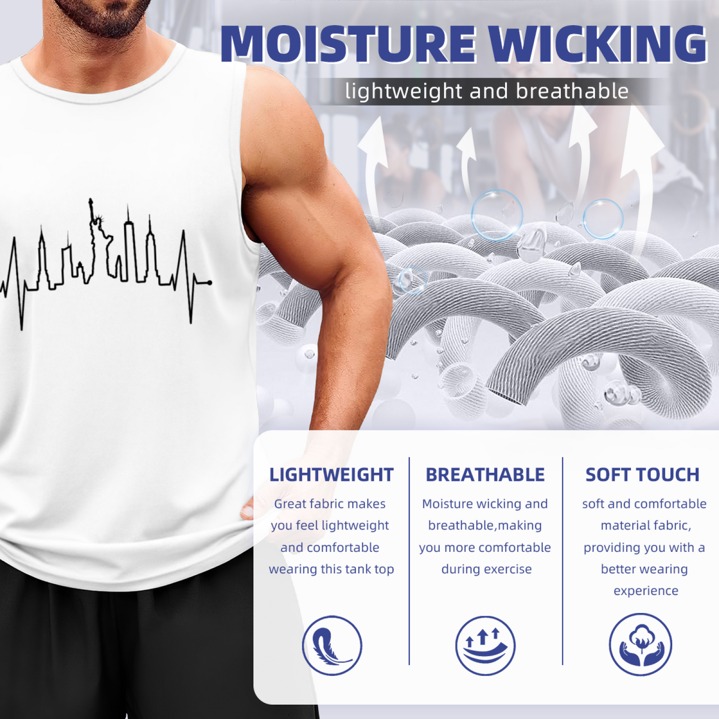 New York City Skyline Heartbeat Graphic Tank Top Unisex Cotton Sleeveless T-Shirt Casual Summer Vest Multiple Colors