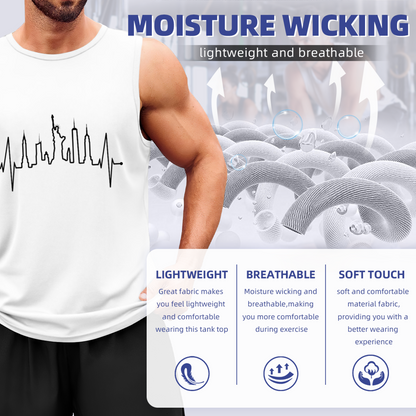 New York City Skyline Heartbeat Graphic Tank Top Unisex Cotton Sleeveless T-Shirt Casual Summer Vest Multiple Colors