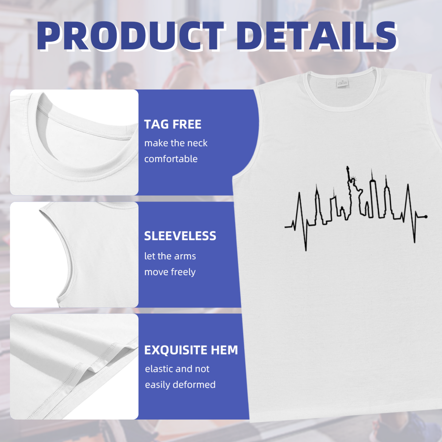 New York City Skyline Heartbeat Graphic Tank Top Unisex Cotton Sleeveless T-Shirt Casual Summer Vest Multiple Colors