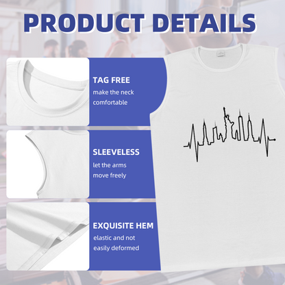 New York City Skyline Heartbeat Graphic Tank Top Unisex Cotton Sleeveless T-Shirt Casual Summer Vest Multiple Colors