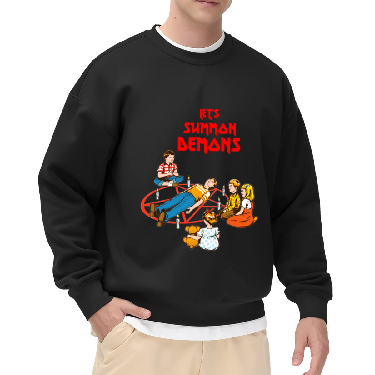 Let¡¯s Summon Demons Retro Dark Humor Kids Art Crewneck Sweatshirt