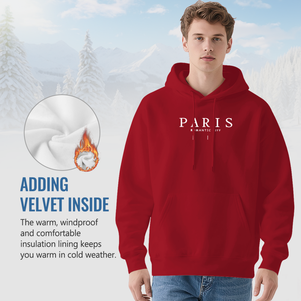 Paris Romantic City Minimal Letter Red Hoodie