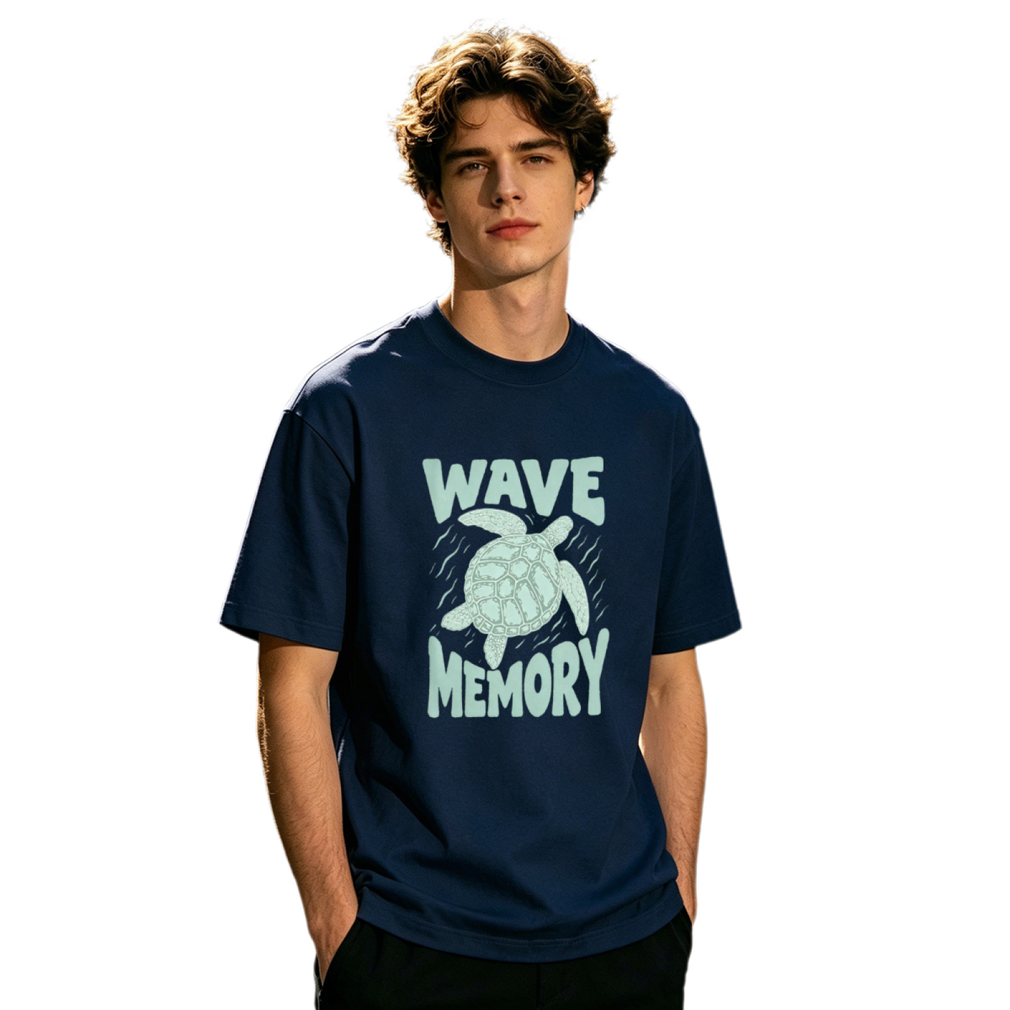 Men's Wave Memory Sea Turtle Ocean Surf Retro Graphic T-Shirt
