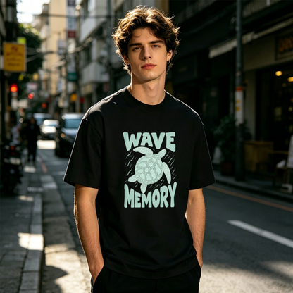 Men's Wave Memory Sea Turtle Ocean Surf Retro Graphic T-Shirt