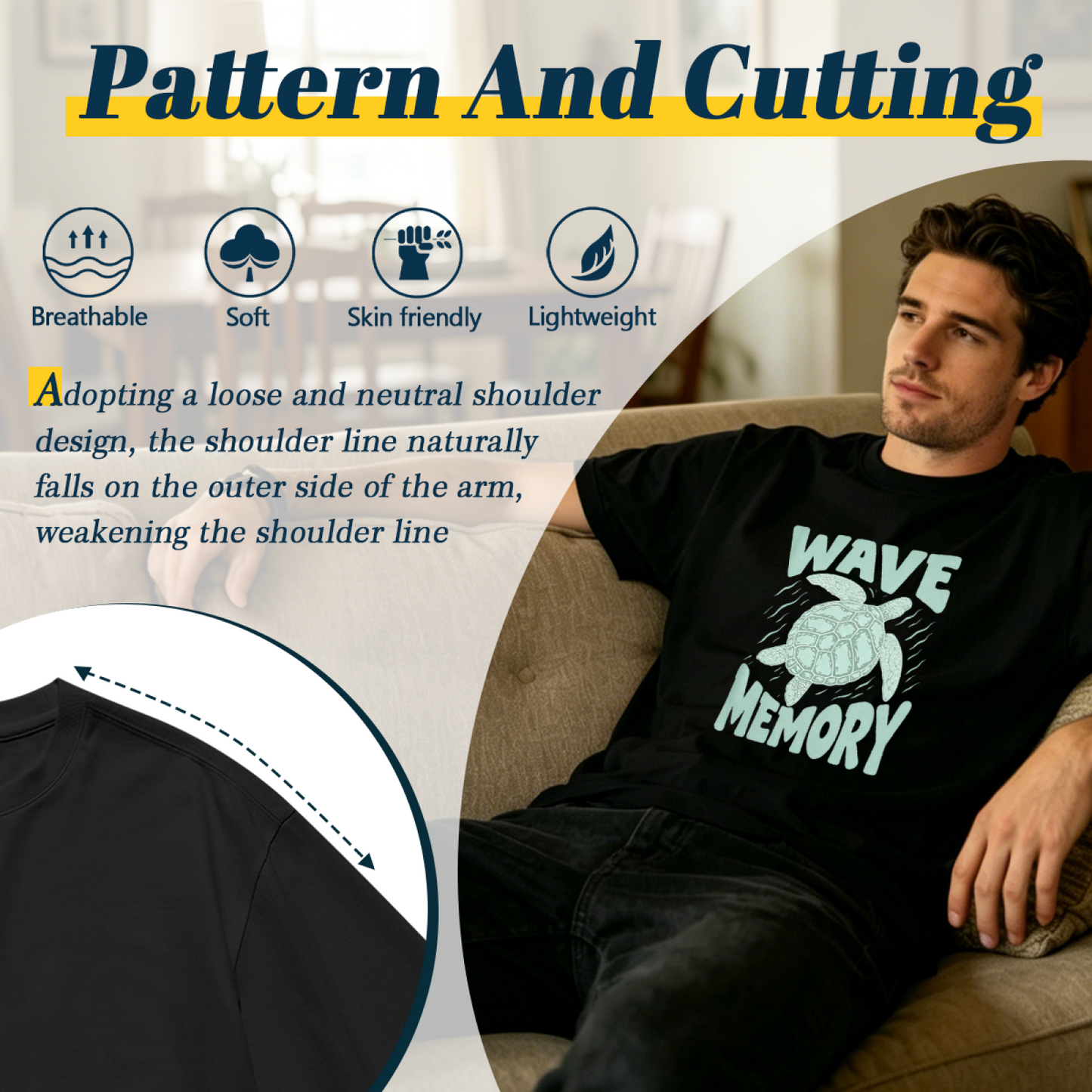 Men's Wave Memory Sea Turtle Ocean Surf Retro Graphic T-Shirt