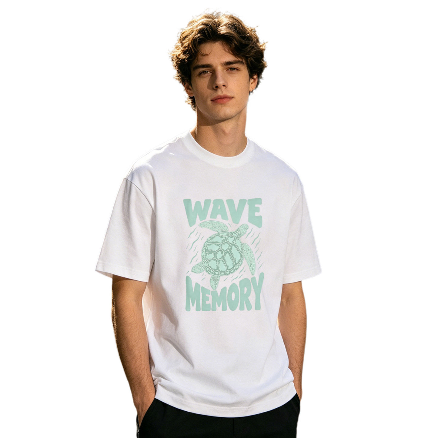 Men's Wave Memory Sea Turtle Ocean Surf Retro Graphic T-Shirt