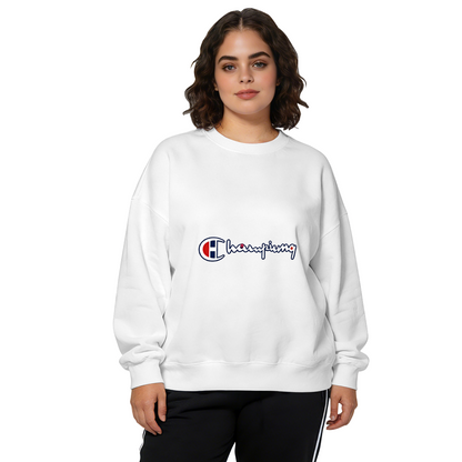 Classic Champion Style Script Logo Graphic Crewneck Sweatshirt
