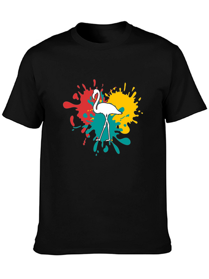 Flamingo Splatter Graphic T-Shirt - Black