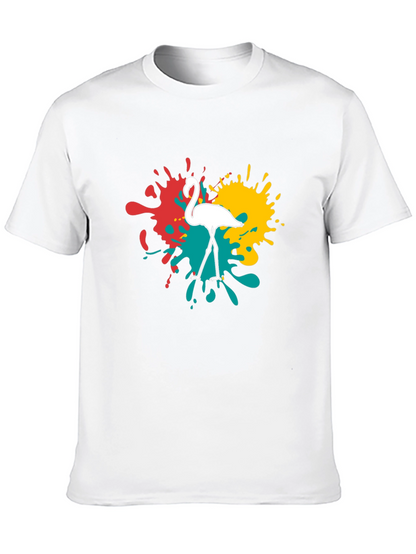 Flamingo Splatter Graphic T-Shirt - Black