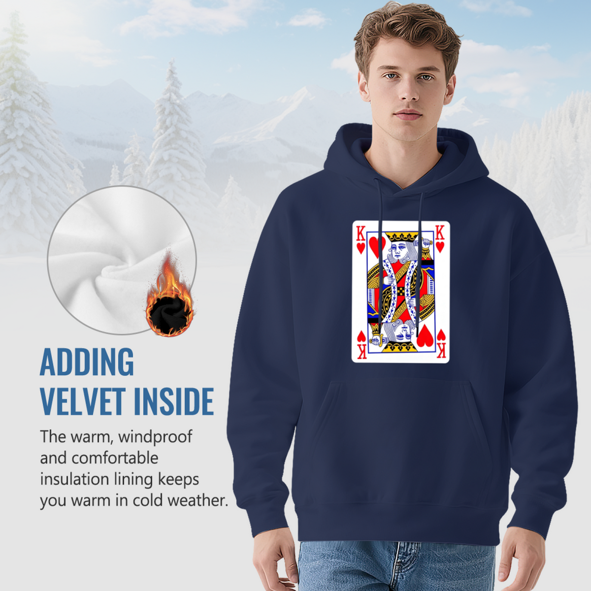 King Of Hearts Poker Card Graphic Navy Hoodie