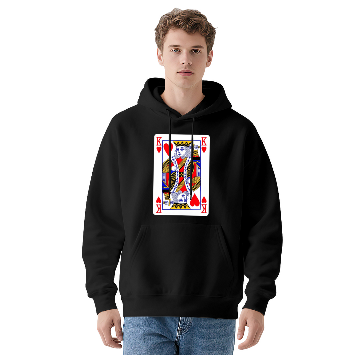 King Of Hearts Poker Card Graphic Navy Hoodie