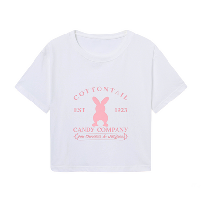 Retro White Crop Top With Vintage Cottontail Bunny Candy Co Print