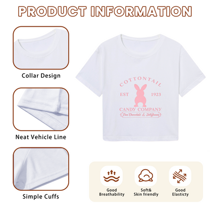 Retro White Crop Top With Vintage Cottontail Bunny Candy Co Print
