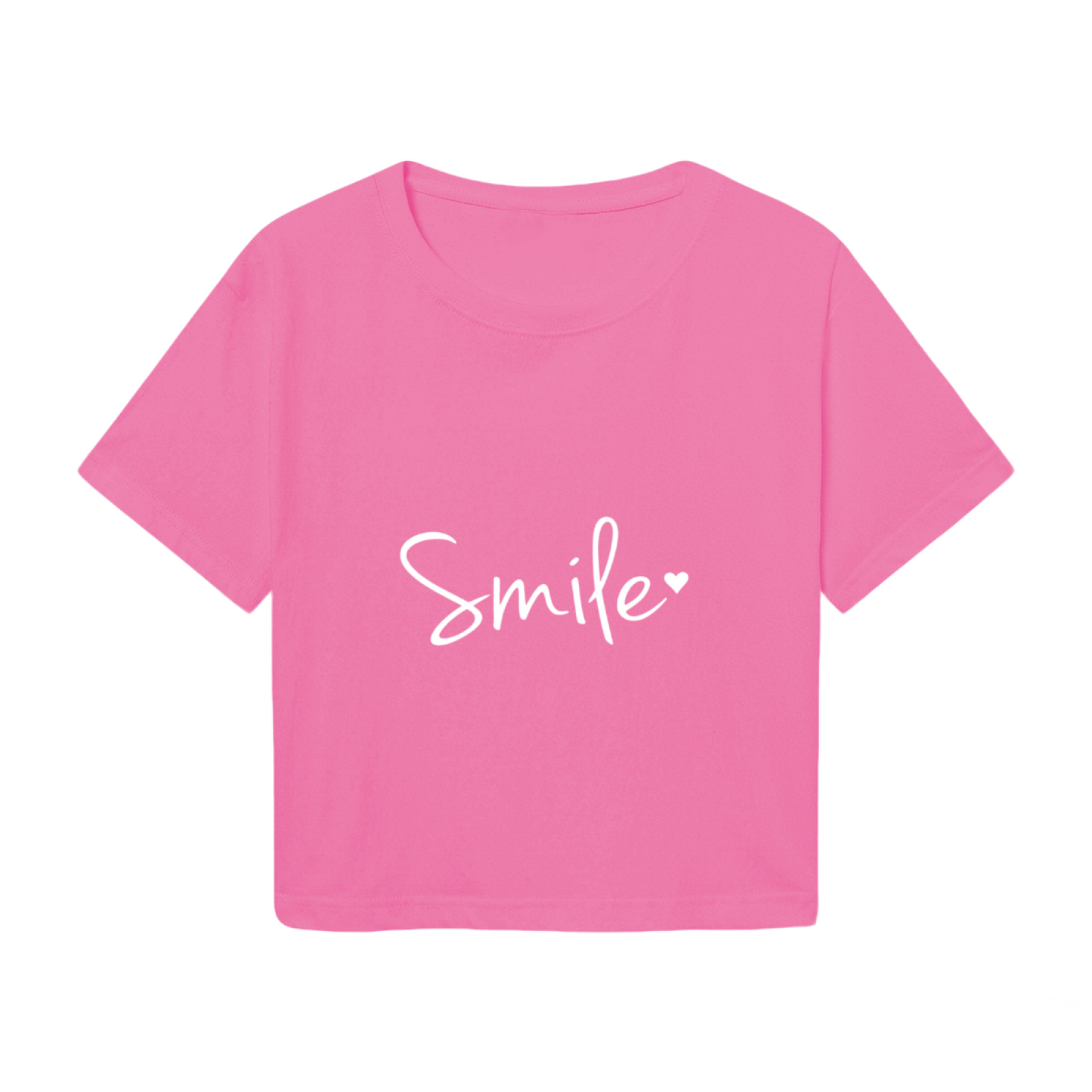 Simple Smile Heart Hot Pink Crop Top ¨C Soft Cute Minimal Graphic Tee