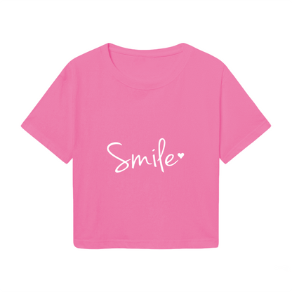 Simple Smile Heart Hot Pink Crop Top ¨C Soft Cute Minimal Graphic Tee