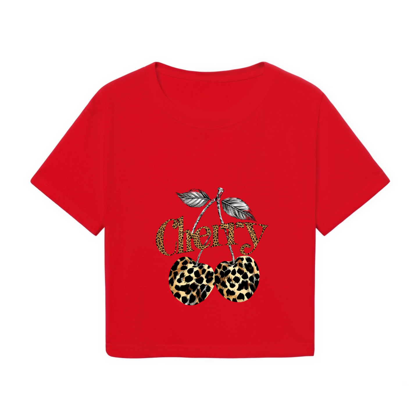 Leopard Print Cherry Retro Red Crop Tee