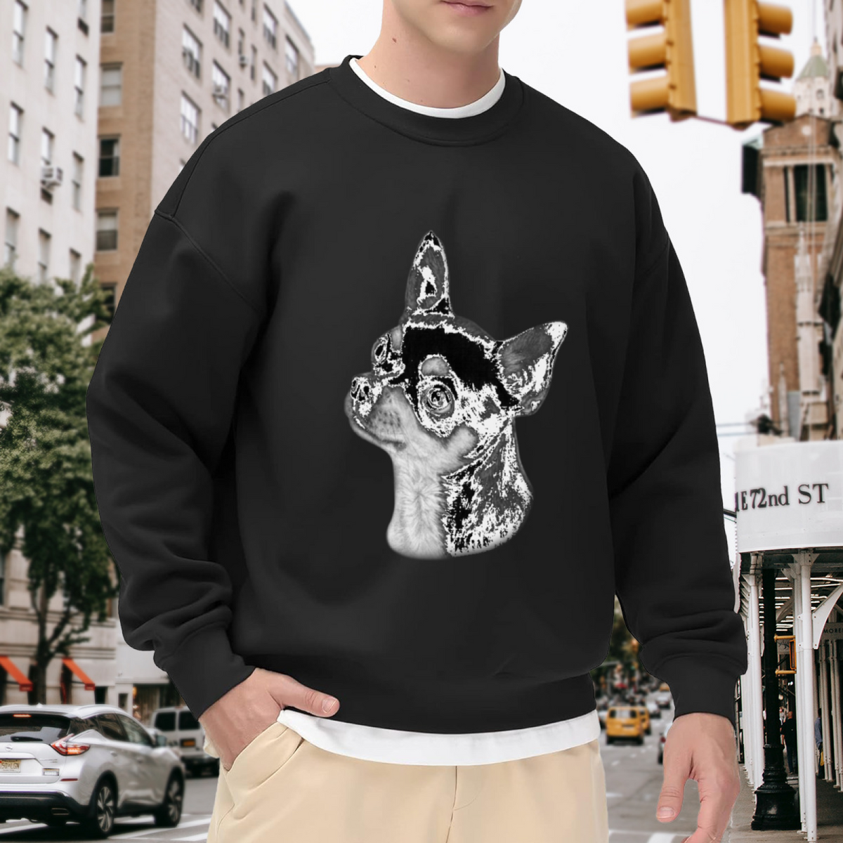 Brindle Chihuahua Dog Art Portrait Pet Lover Crewneck Sweatshirt