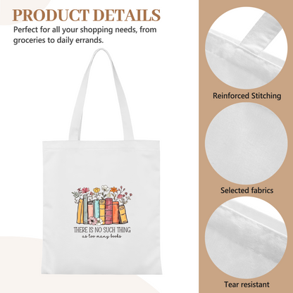 Vintage Flower & Book Graphic Canvas Tote | Bookworm Soft Literary Shoulder Bag