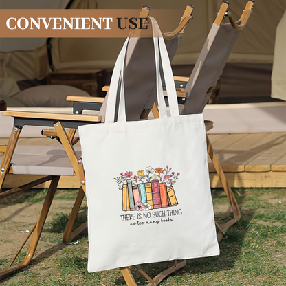 Vintage Flower & Book Graphic Canvas Tote | Bookworm Soft Literary Shoulder Bag