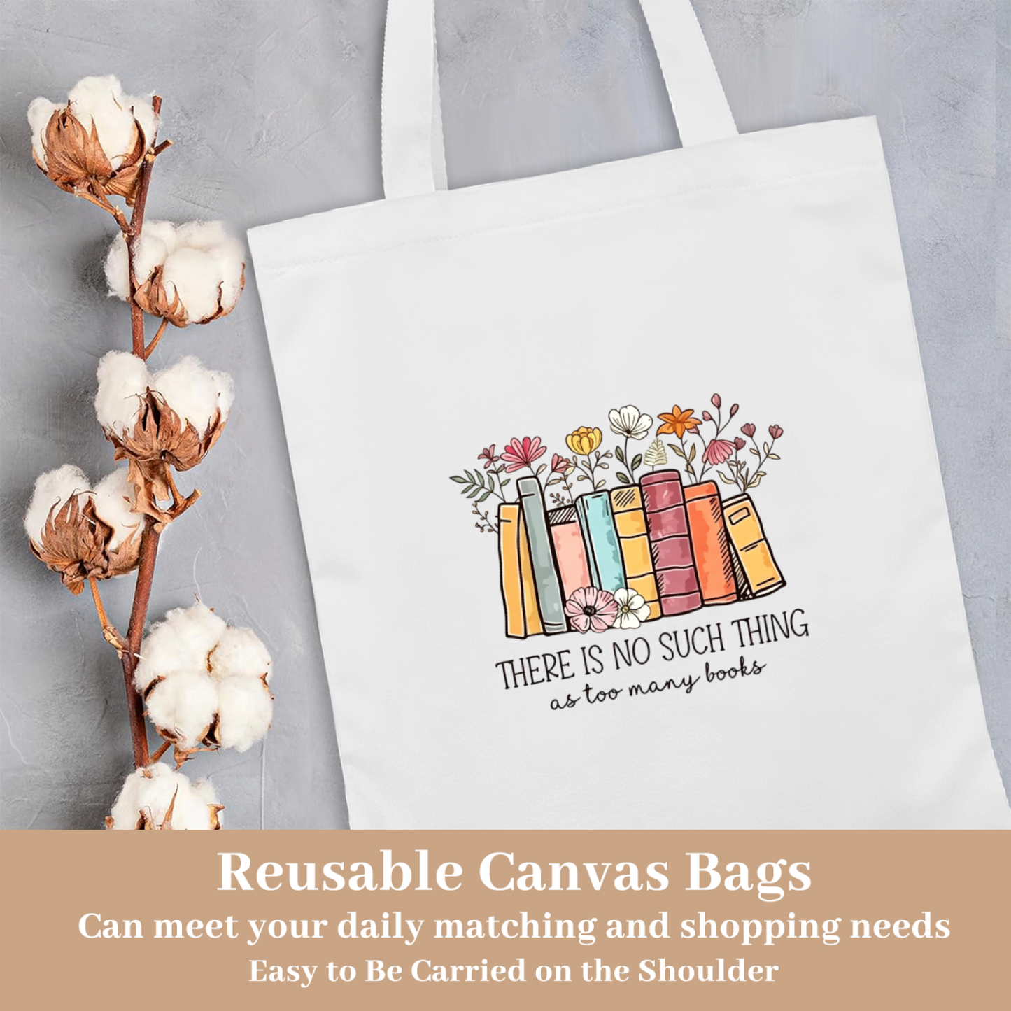 Vintage Flower & Book Graphic Canvas Tote | Bookworm Soft Literary Shoulder Bag