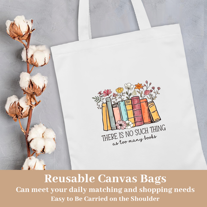 Vintage Flower & Book Graphic Canvas Tote | Bookworm Soft Literary Shoulder Bag