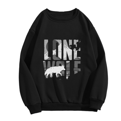 Lone Wolf Mountain Scene Graphic Crewneck Sweatshirt