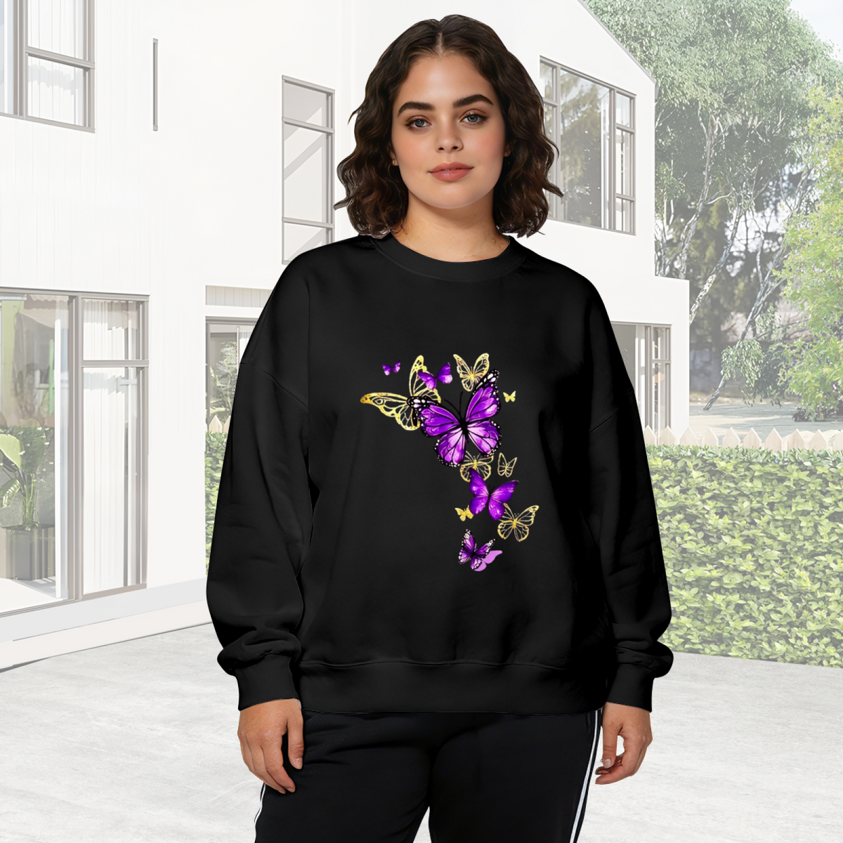 Purple & Gold Mixed Butterflies Aesthetic Crewneck Sweatshirt