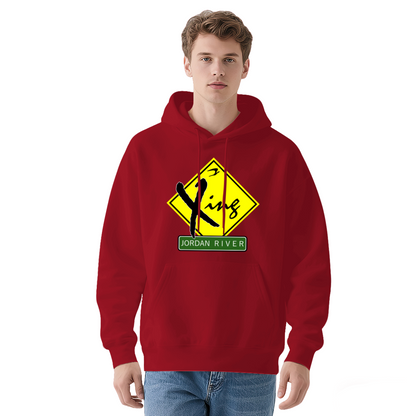 Jordan River Crossing Sign Gray Hoodie, Religious Road Sign Soft Comfort Hoodie