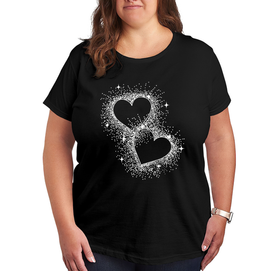 Sparkling Glitter Twin Hearts Romantic Casual T-Shirt