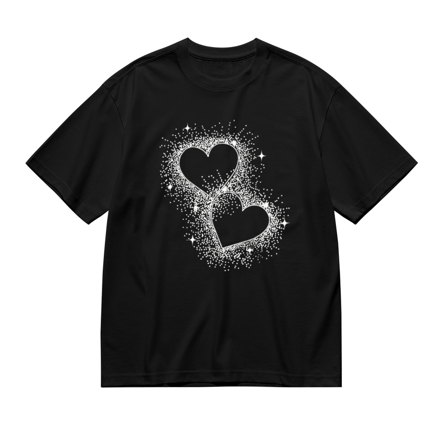 Sparkling Glitter Twin Hearts Romantic Casual T-Shirt