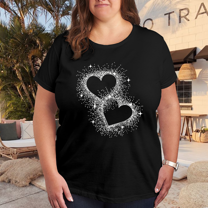 Sparkling Glitter Twin Hearts Romantic Casual T-Shirt