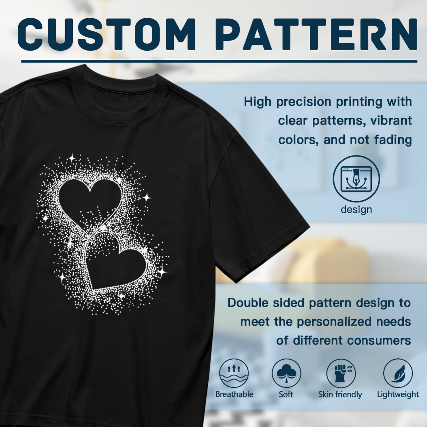 Sparkling Glitter Twin Hearts Romantic Casual T-Shirt