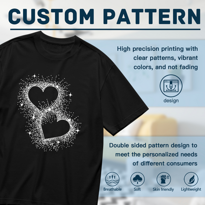 Sparkling Glitter Twin Hearts Romantic Casual T-Shirt