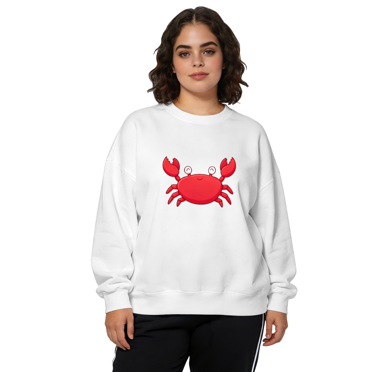 Cute Red Cartoon Crab Fun Graphic Crewneck Sweatshirt