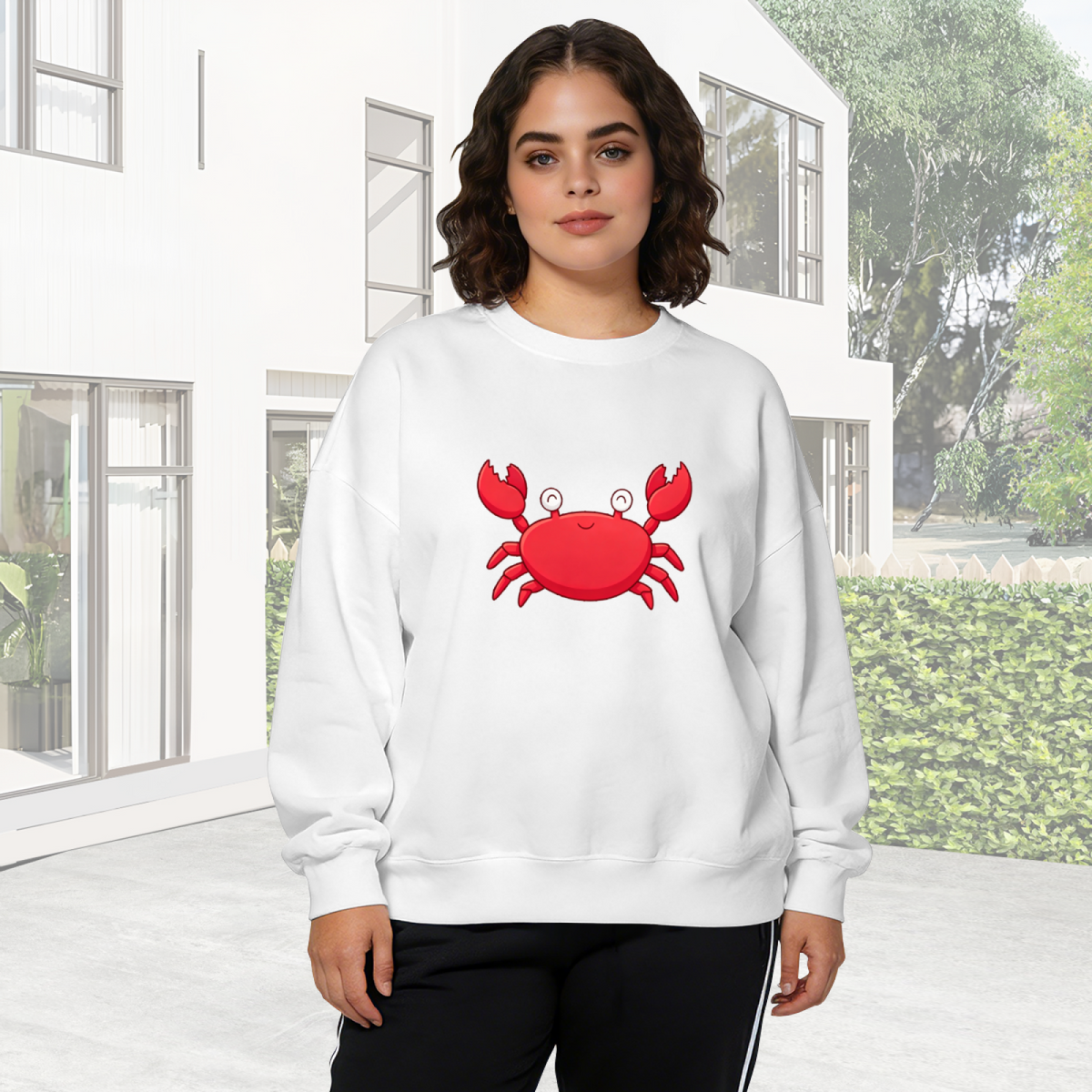 Cute Red Cartoon Crab Fun Graphic Crewneck Sweatshirt