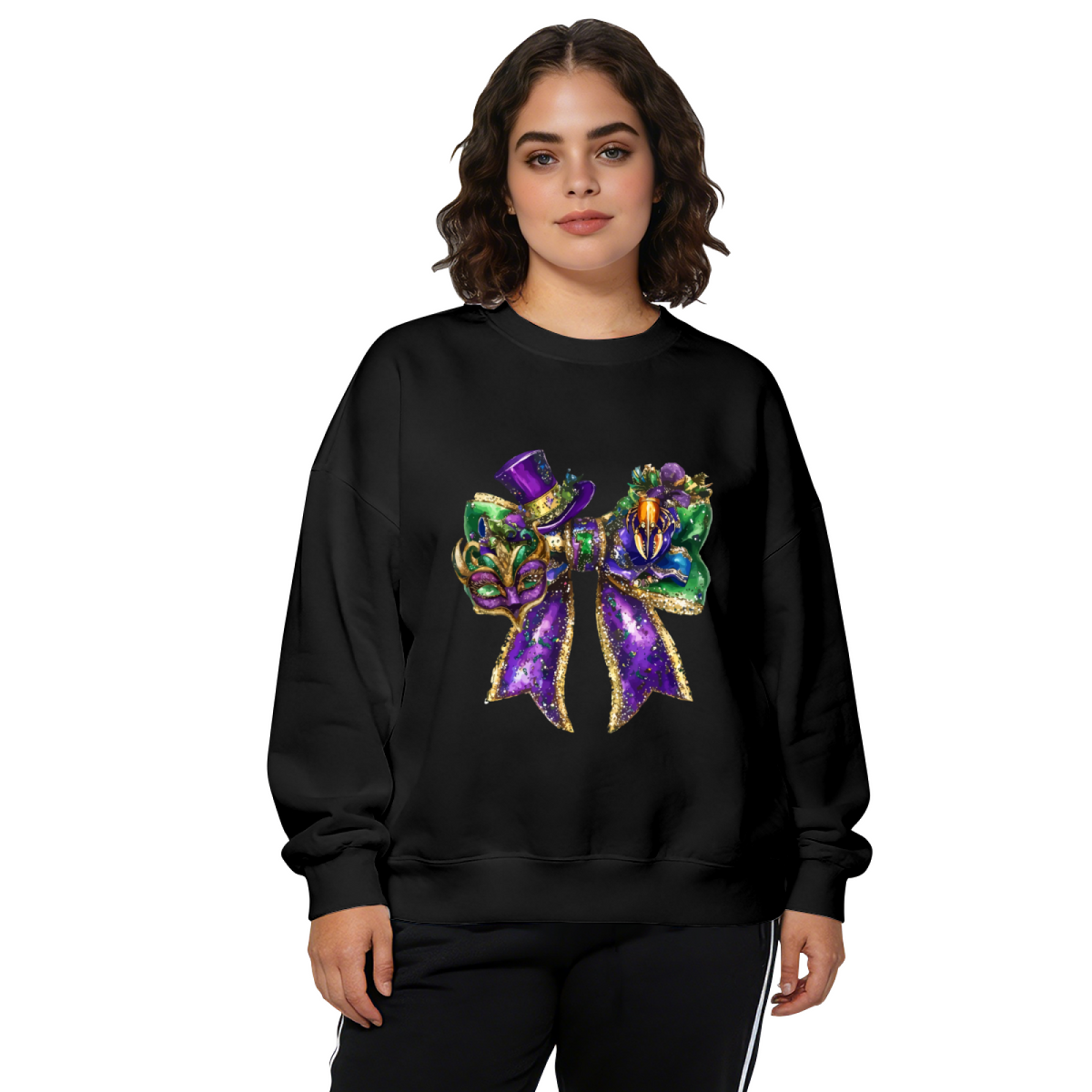 Glitter Mardi Gras Bow Mask Festive Party Crewneck Sweatshirt