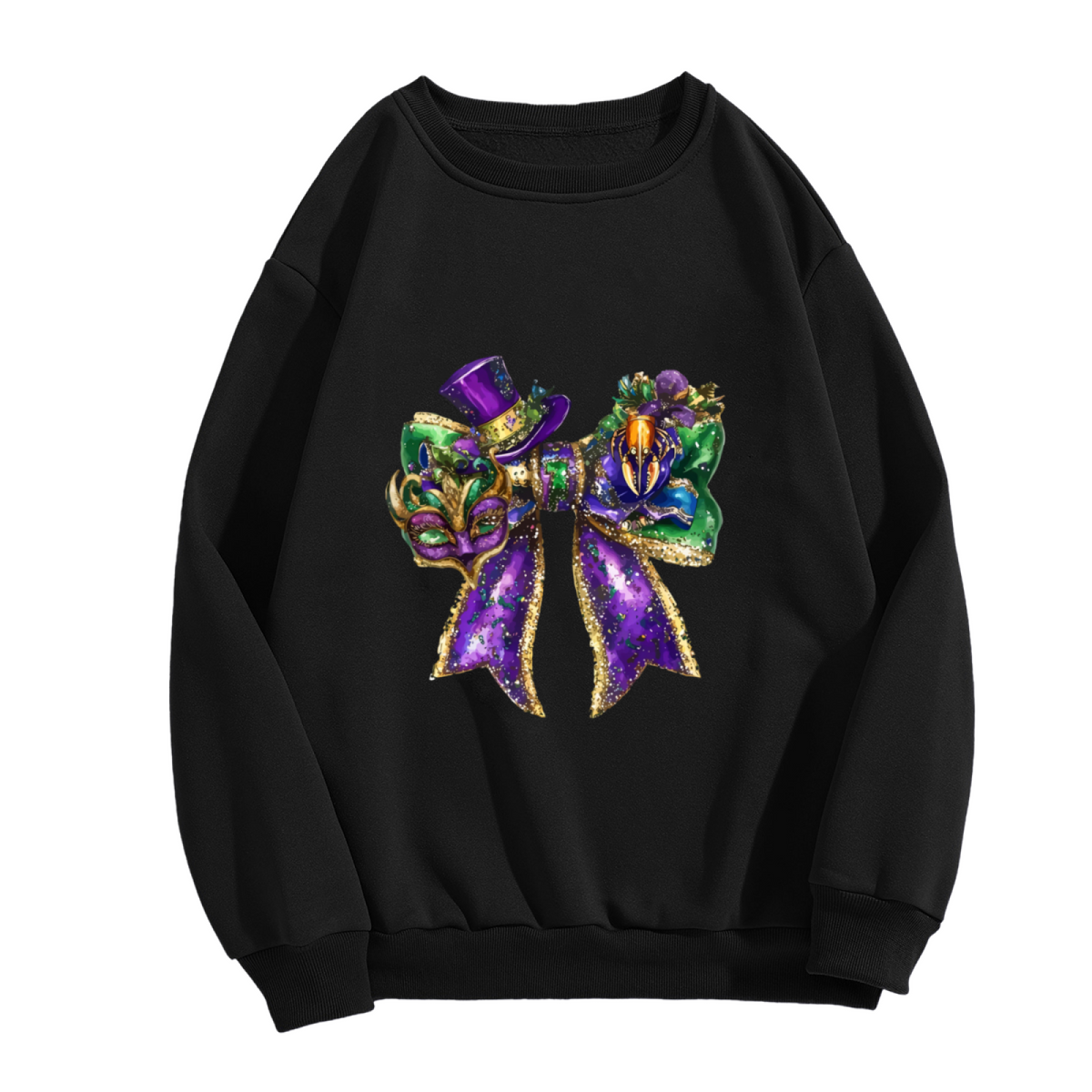 Glitter Mardi Gras Bow Mask Festive Party Crewneck Sweatshirt
