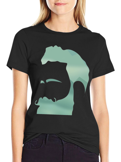 Geometric Bearded Man Graphic Tee - Black