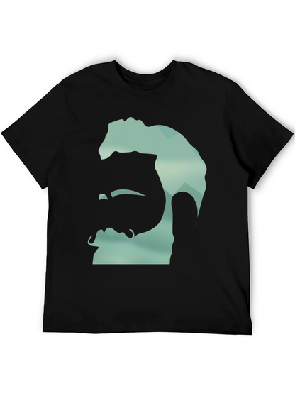 Geometric Bearded Man Graphic Tee - Black