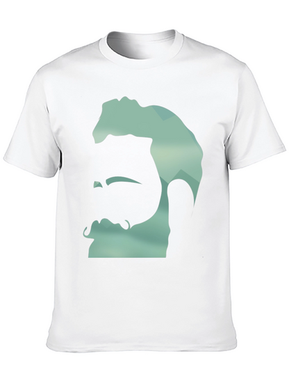 Geometric Bearded Man Graphic Tee - Black