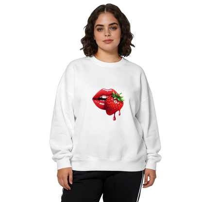 Juicy Red Strawberry And Lips Trendy Aesthetic Crewneck Sweatshirt