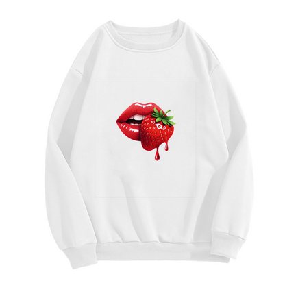 Juicy Red Strawberry And Lips Trendy Aesthetic Crewneck Sweatshirt