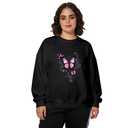 Pink?Purple Butterfly & Floral Art Crewneck Sweatshirt