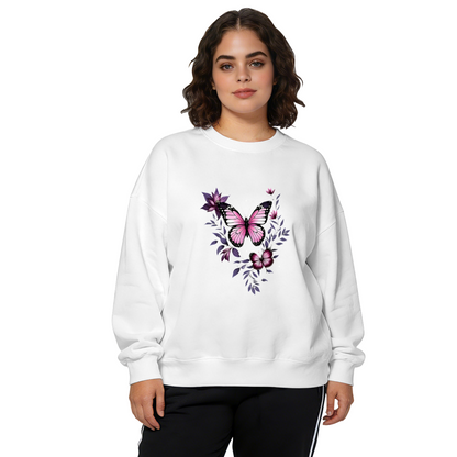 Pink?Purple Butterfly & Floral Art Crewneck Sweatshirt