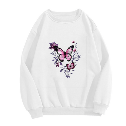 Pink?Purple Butterfly & Floral Art Crewneck Sweatshirt